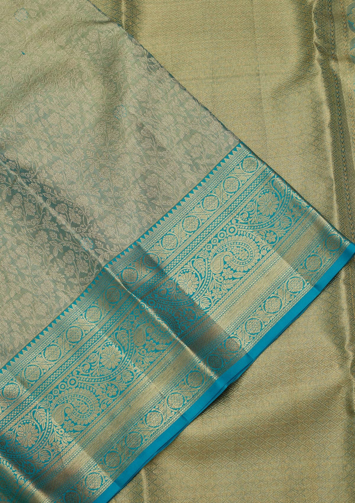 Leaf Green Zariwork Tissue Silk Saree-Koskii