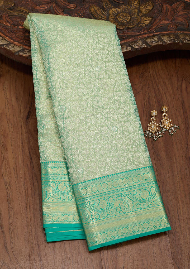 Rama Green Zariwork Tissue Silk Saree-Koskii