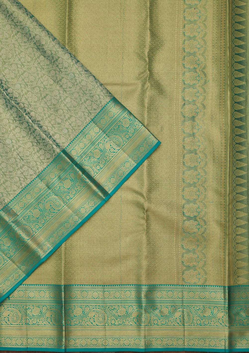 Rama Green Zariwork Tissue Silk Saree-Koskii