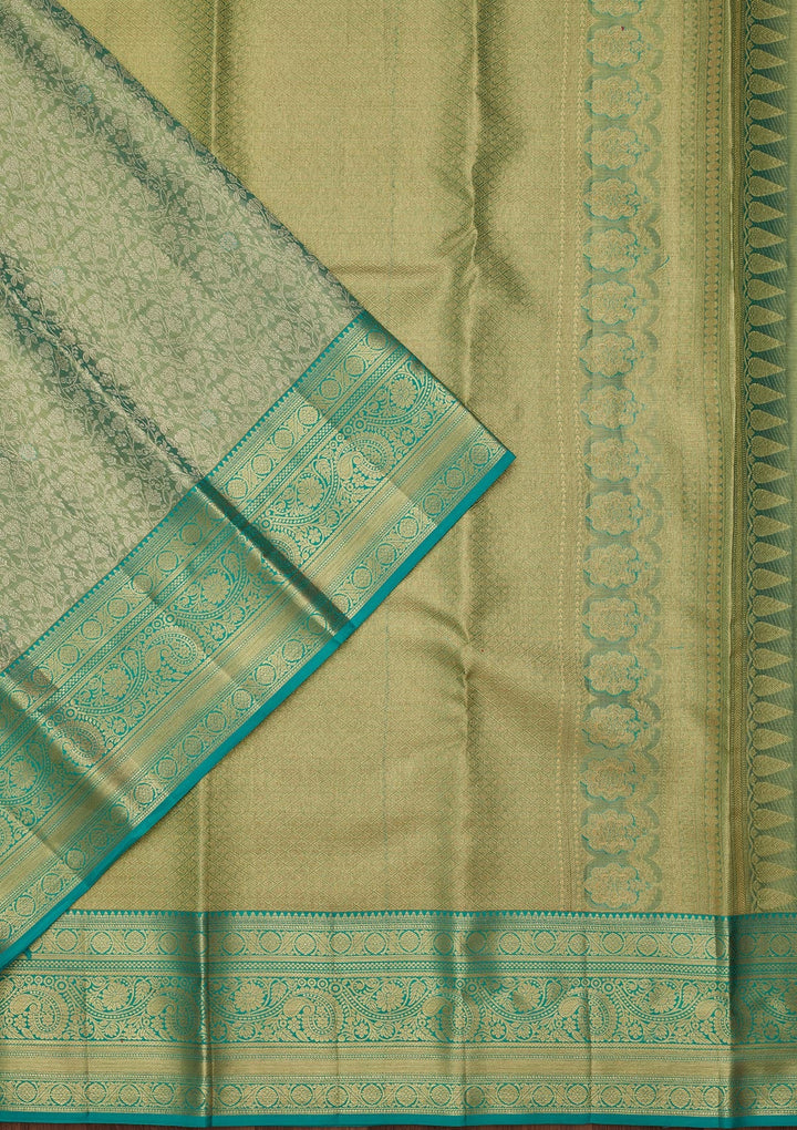 Rama Green Zariwork Tissue Silk Saree-Koskii