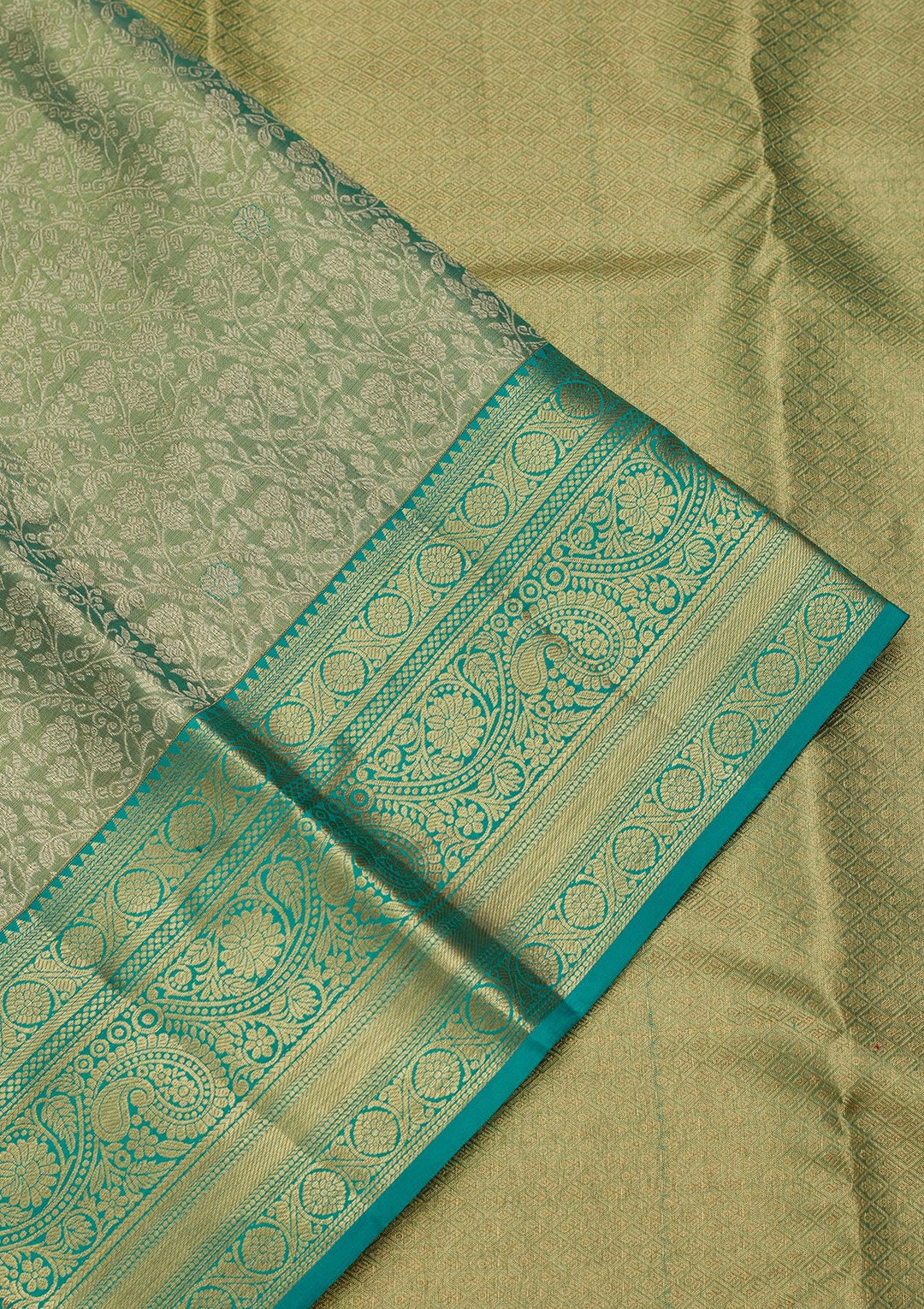 Rama Green Zariwork Tissue Silk Saree-Koskii