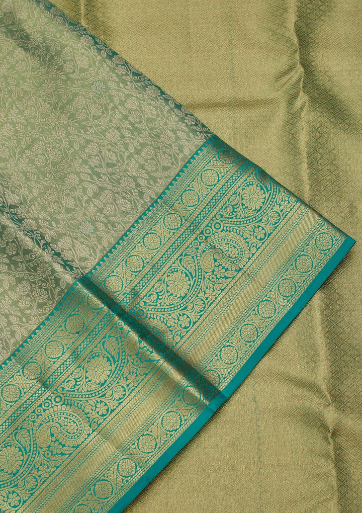 Rama Green Zariwork Tissue Silk Saree-Koskii