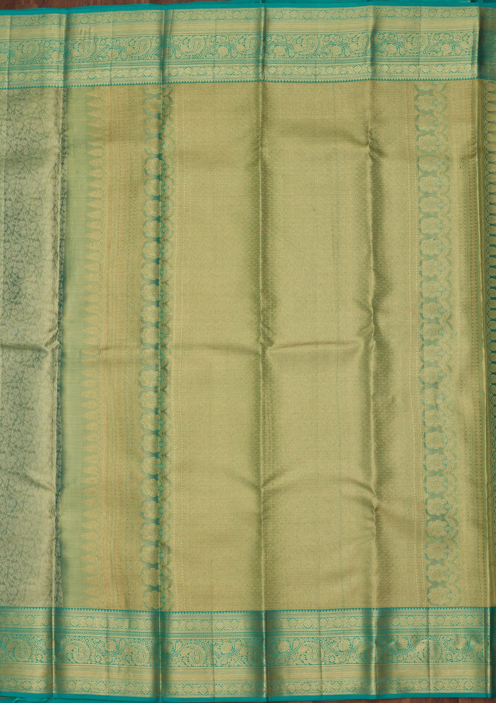 Rama Green Zariwork Tissue Silk Saree-Koskii