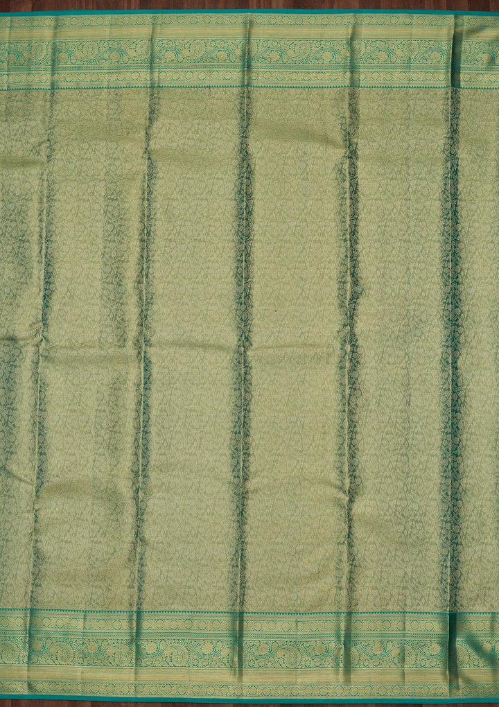 Rama Green Zariwork Tissue Silk Saree-Koskii