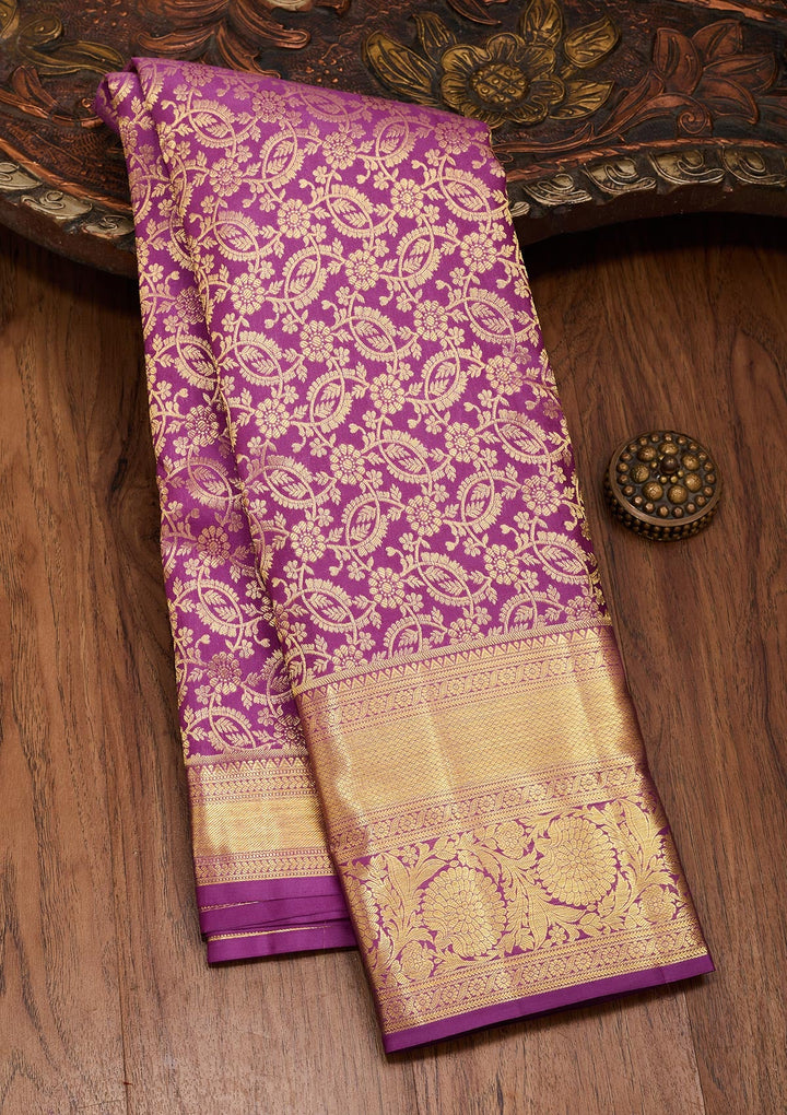 Purple Zariwork Pure Silk Saree-Koskii
