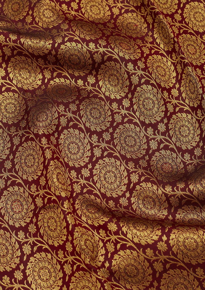 Wine Zariwork Pure Silk Saree-Koskii