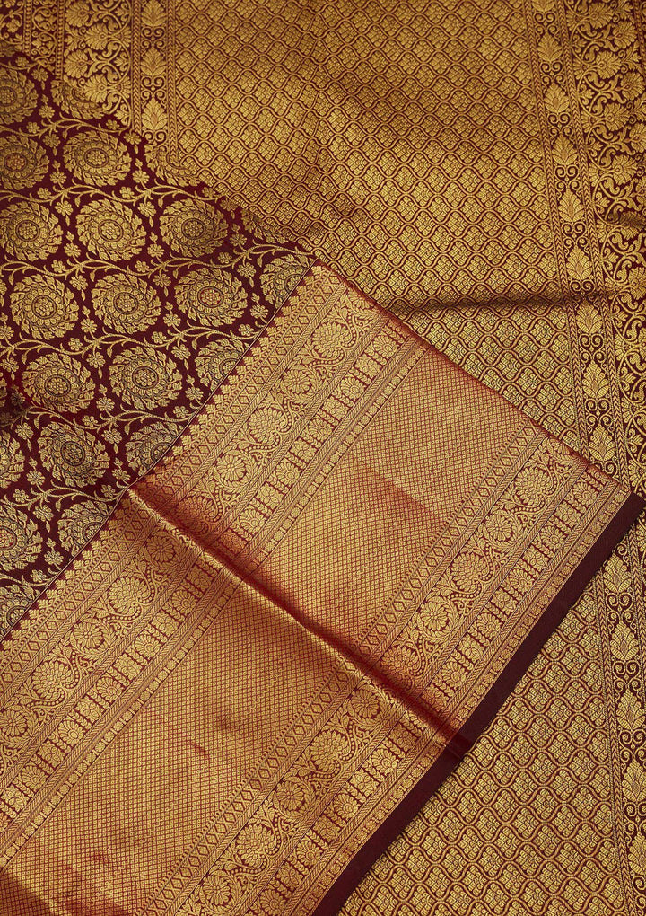 Wine Zariwork Pure Silk Saree-Koskii