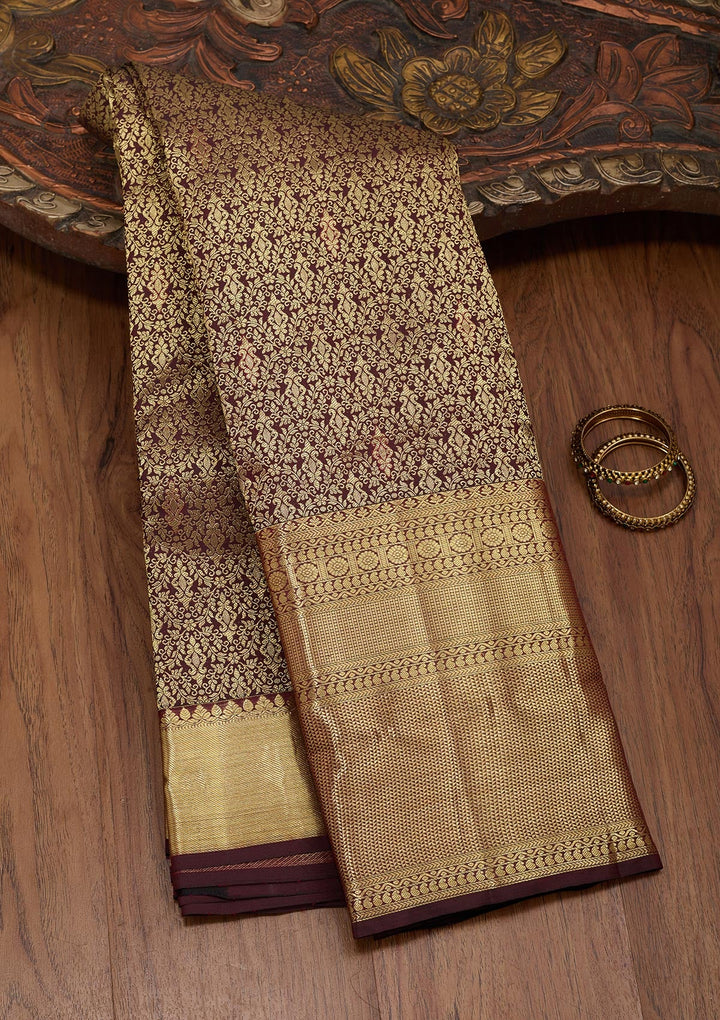 Brown Zariwork Pure Silk Saree-Koskii