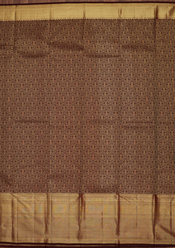 Brown Zariwork Pure Silk Saree-Koskii