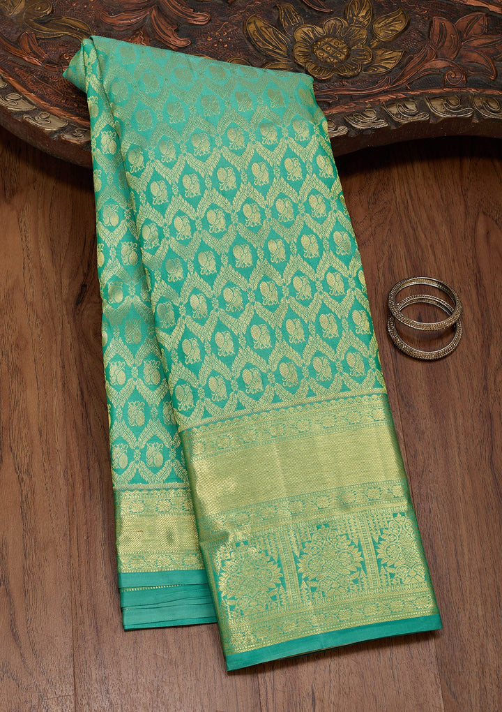 Rama Green Zariwork Pure Silk Saree-Koskii