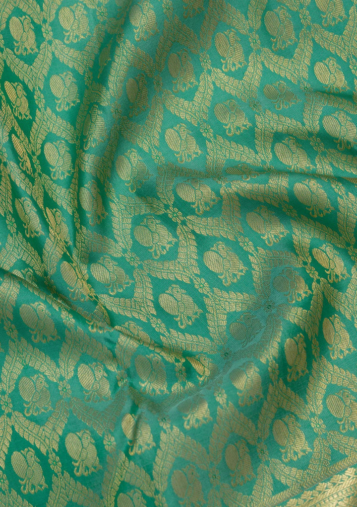 Rama Green Zariwork Pure Silk Saree-Koskii