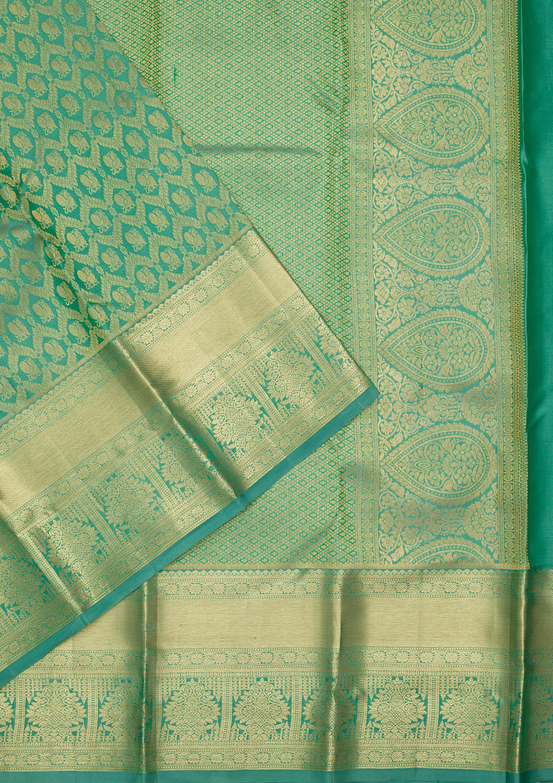 Rama Green Zariwork Pure Silk Saree-Koskii
