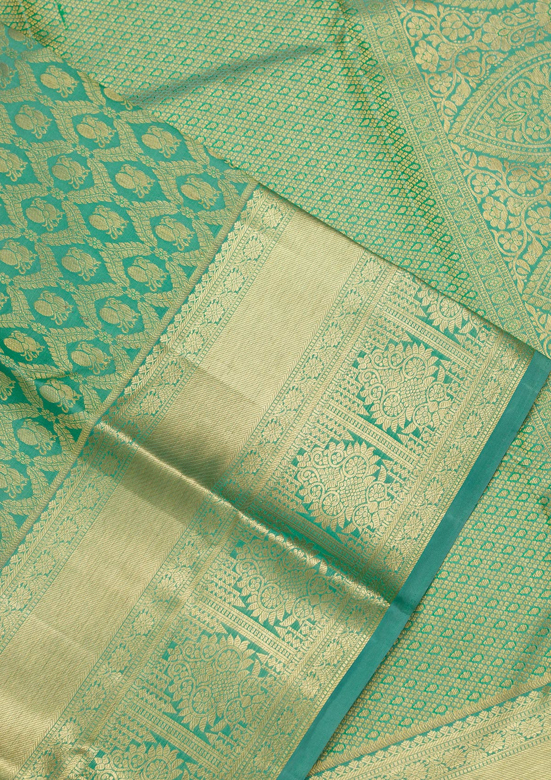 Rama Green Zariwork Pure Silk Saree-Koskii
