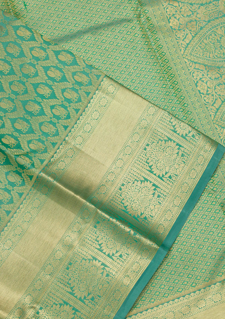 Rama Green Zariwork Pure Silk Saree-Koskii