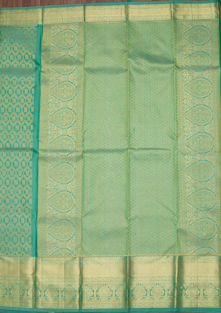 Rama Green Zariwork Pure Silk Saree-Koskii