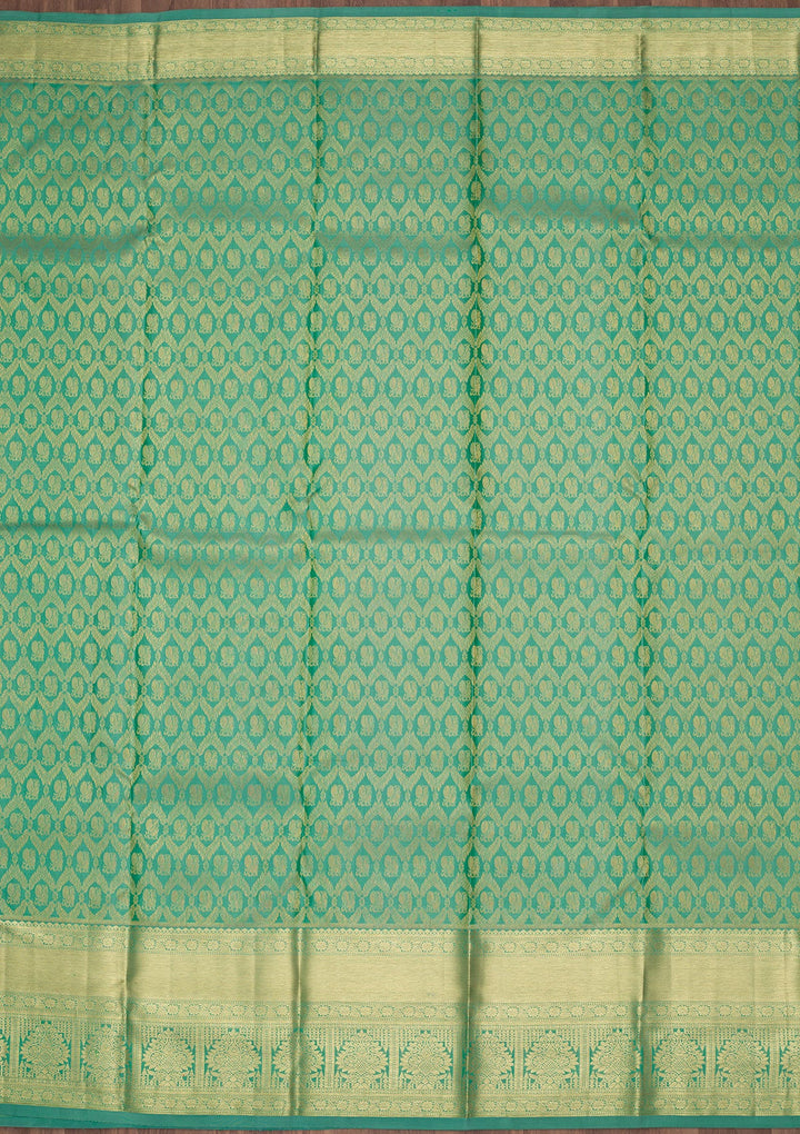 Rama Green Zariwork Pure Silk Saree-Koskii