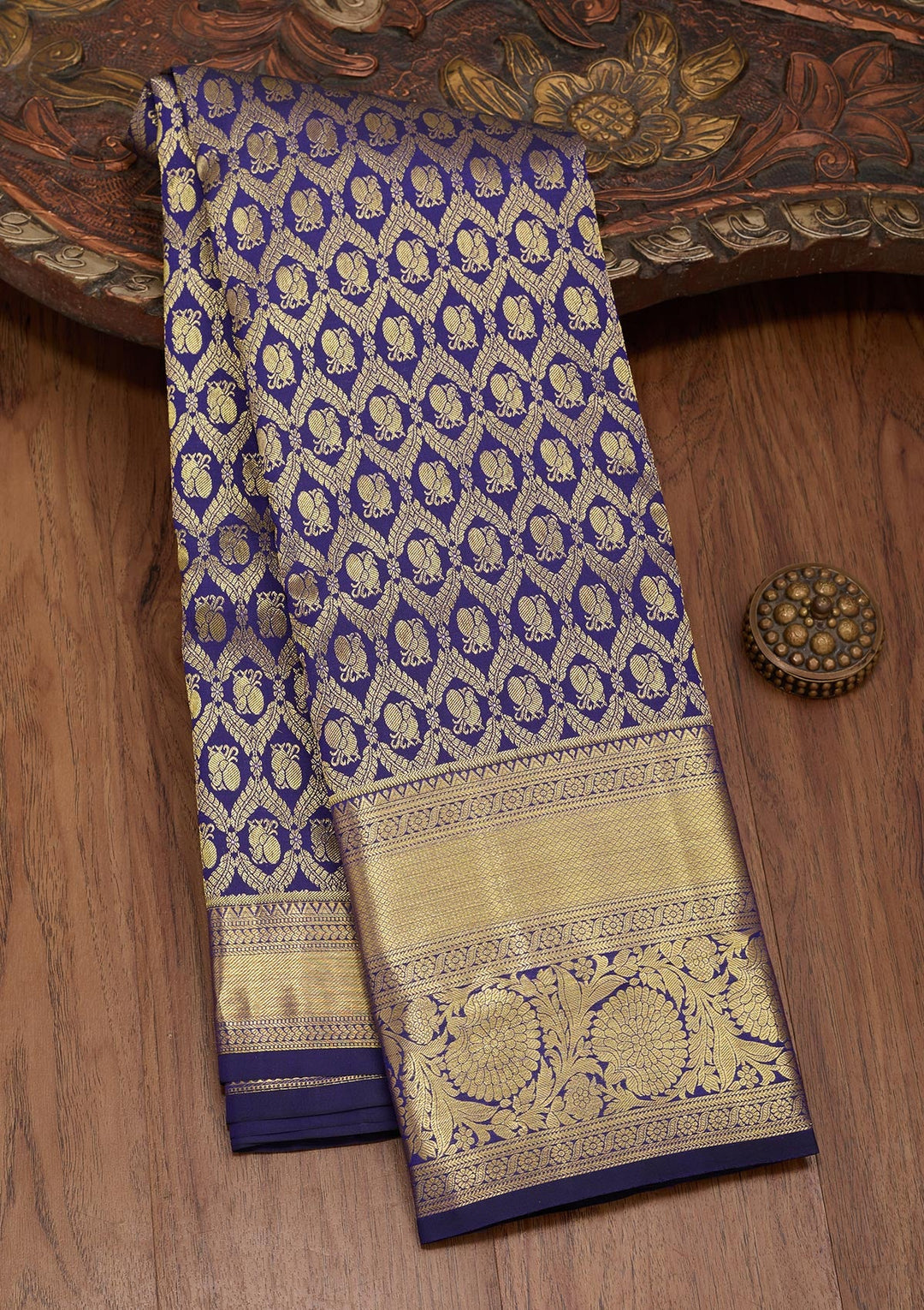 Royal Blue Zariwork Pure Silk Saree-Koskii
