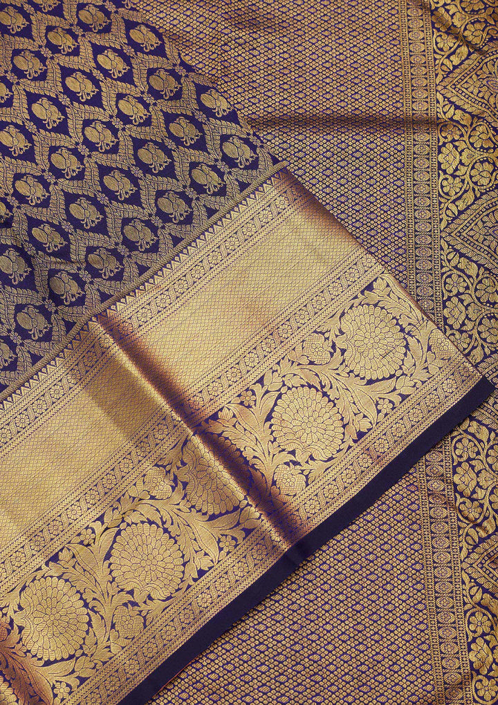 Royal Blue Zariwork Pure Silk Saree-Koskii