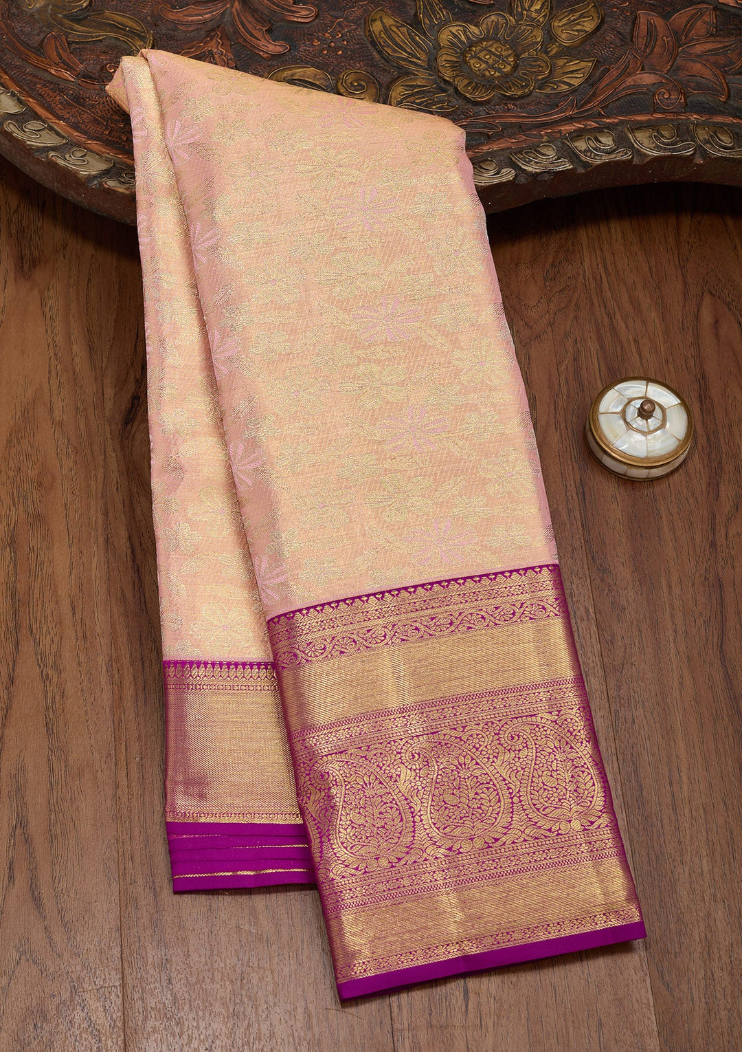 Peach Zariwork Tissue Silk Saree-Koskii