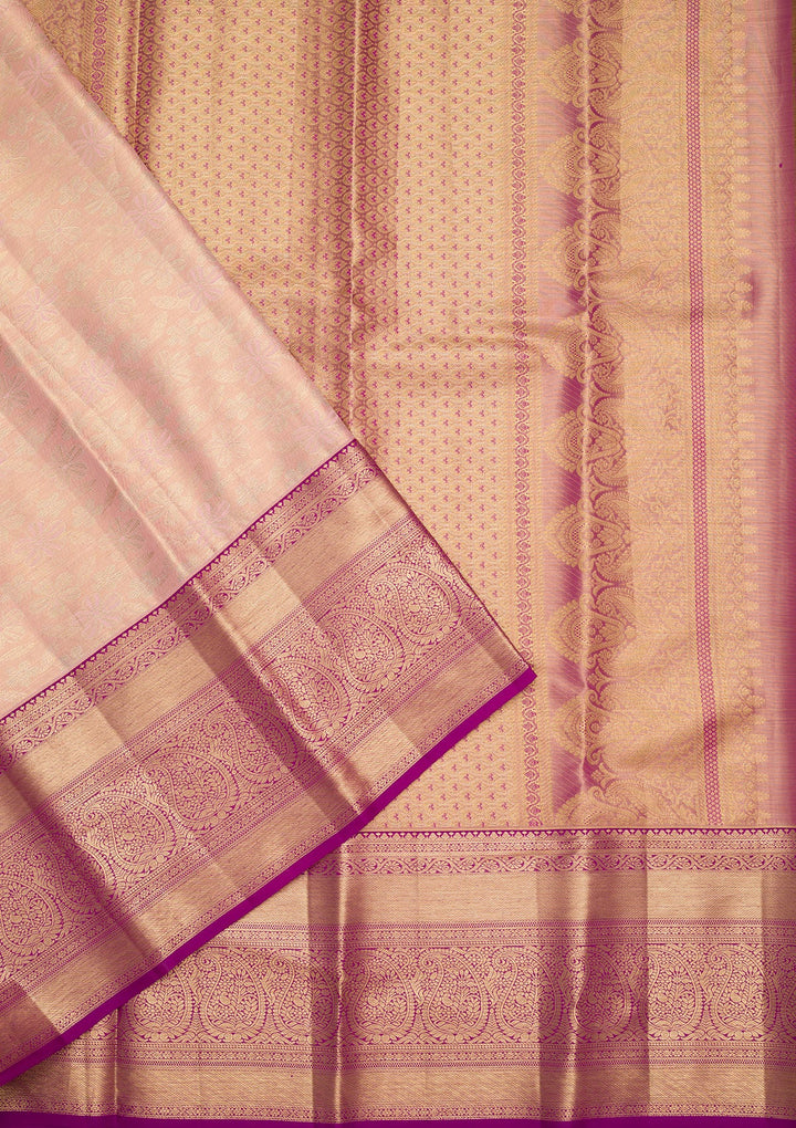 Peach Zariwork Tissue Silk Saree-Koskii
