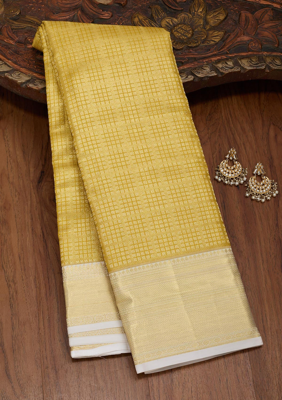 Lemon Yellow Zariwork Tissue Silk Saree-Koskii
