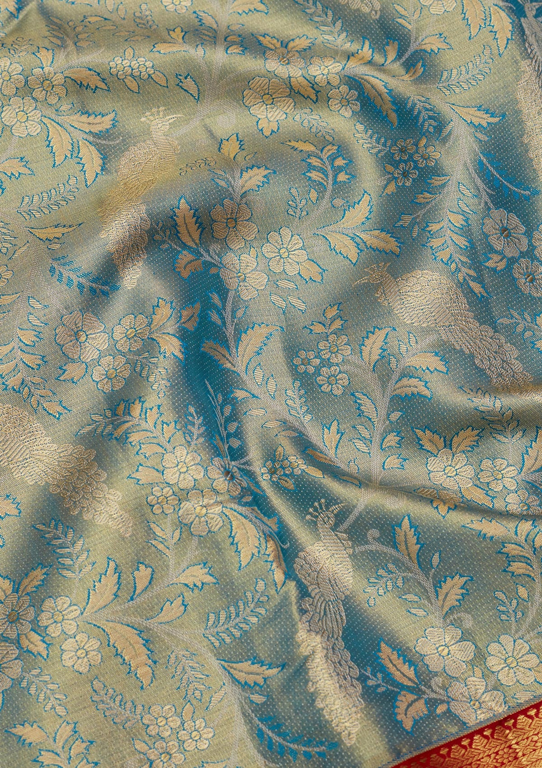 Peacock Blue Zariwork Tissue Silk Saree-Koskii