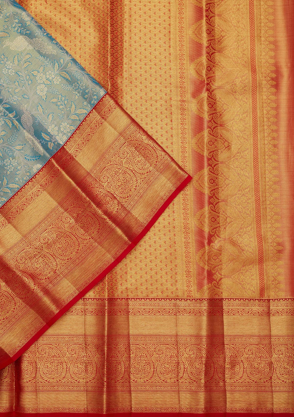 Peacock Blue Zariwork Tissue Silk Saree-Koskii