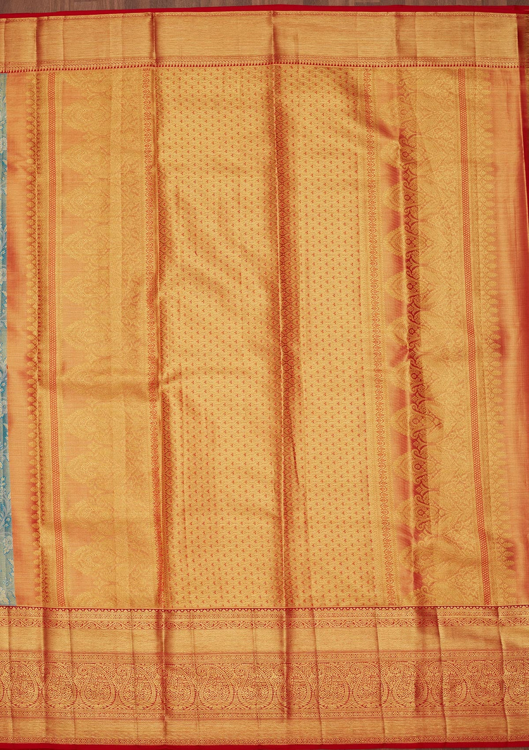 Peacock Blue Zariwork Tissue Silk Saree-Koskii