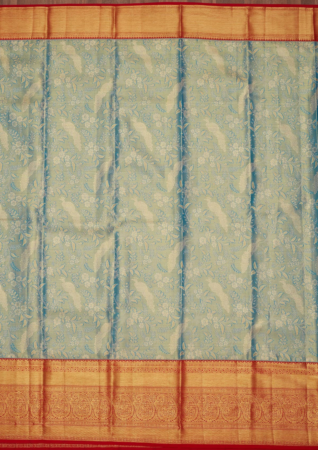 Peacock Blue Zariwork Tissue Silk Saree-Koskii