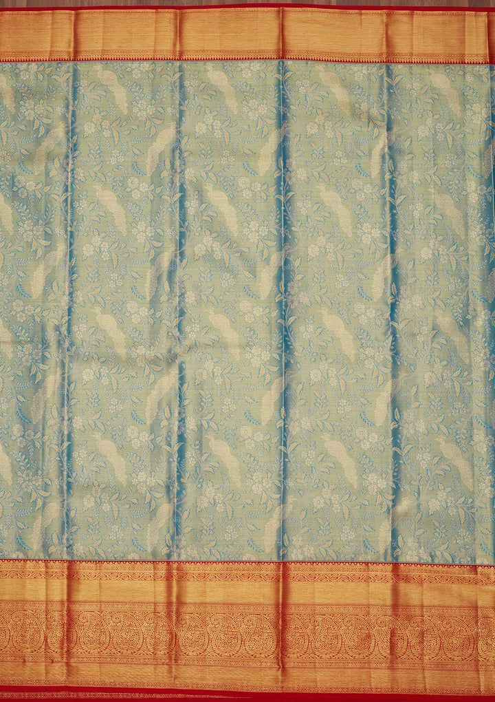 Peacock Blue Zariwork Tissue Silk Saree-Koskii