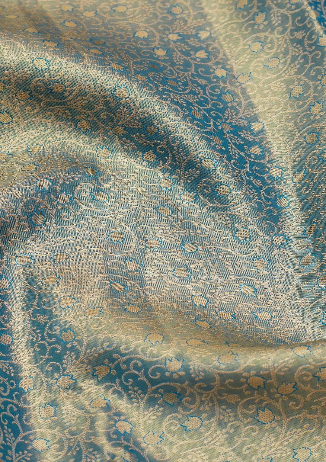 Peacock Blue Zariwork Tissue Silk Saree-Koskii