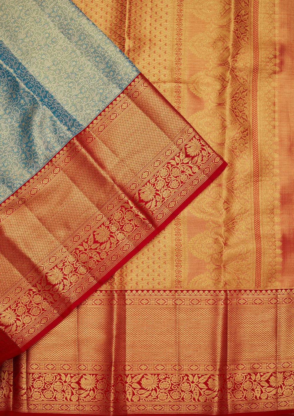 Peacock Blue Zariwork Tissue Silk Saree-Koskii