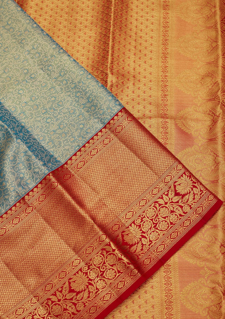 Peacock Blue Zariwork Tissue Silk Saree-Koskii