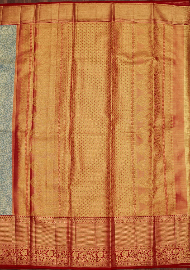 Peacock Blue Zariwork Tissue Silk Saree-Koskii