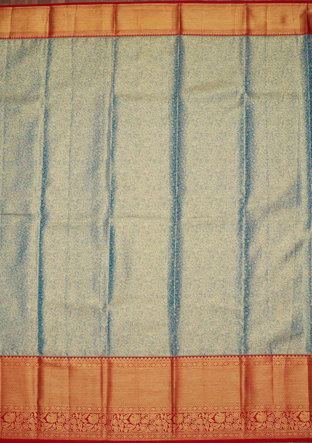 Peacock Blue Zariwork Tissue Silk Saree-Koskii