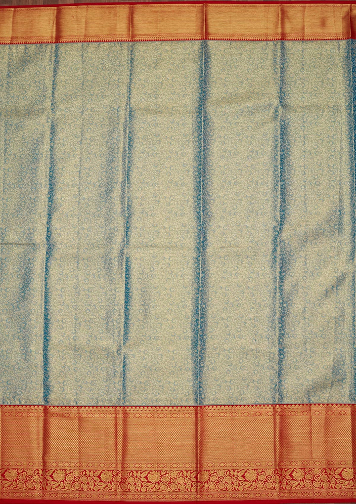 Peacock Blue Zariwork Tissue Silk Saree-Koskii