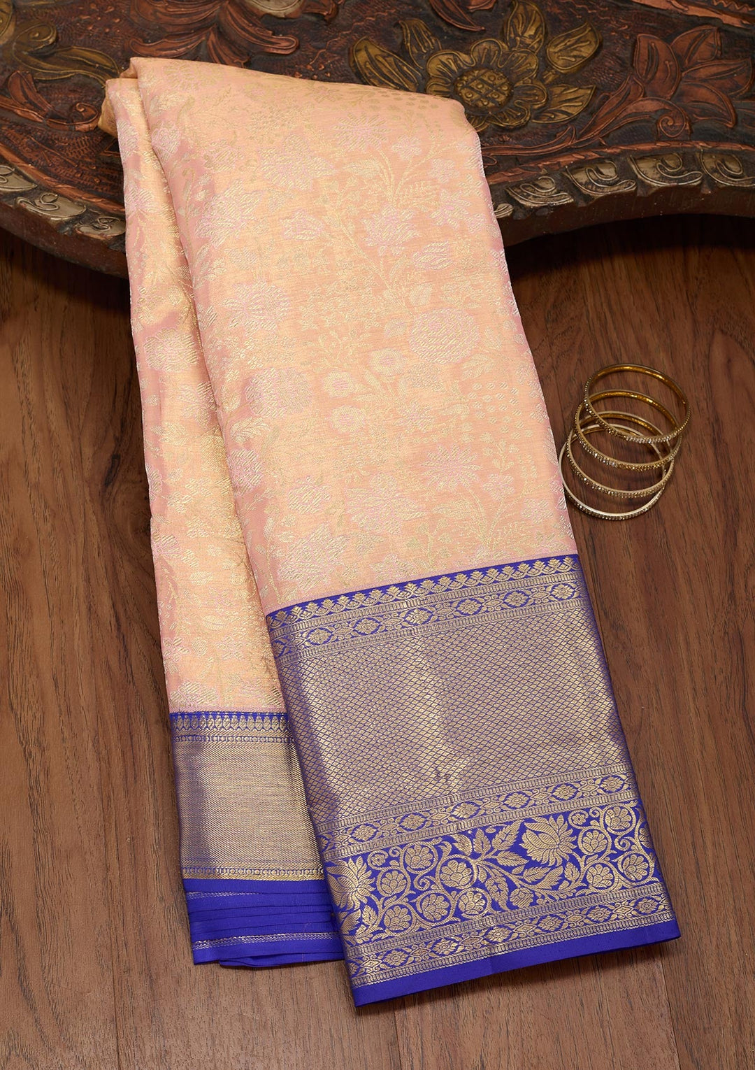 Peach Zariwork Tissue Silk Saree-Koskii