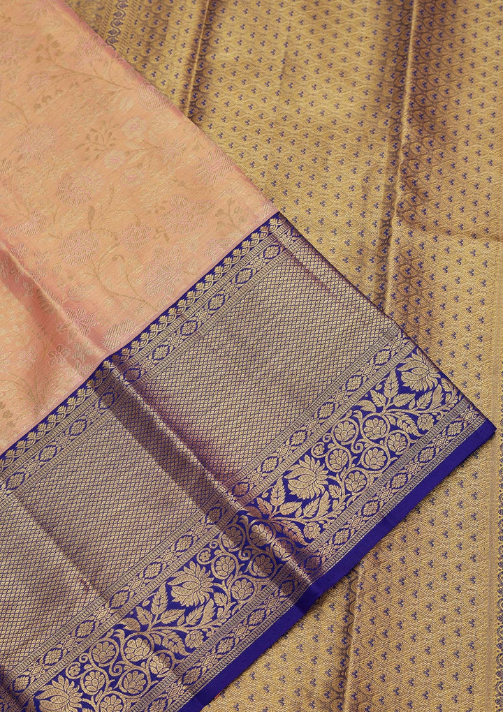 Peach Zariwork Tissue Silk Saree-Koskii