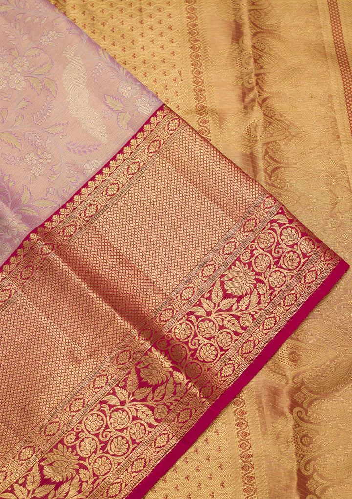 Lavender Zariwork Tissue Silk Saree-Koskii