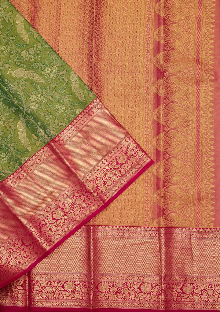 Mehandi Green Zariwork Tissue Silk Saree-Koskii