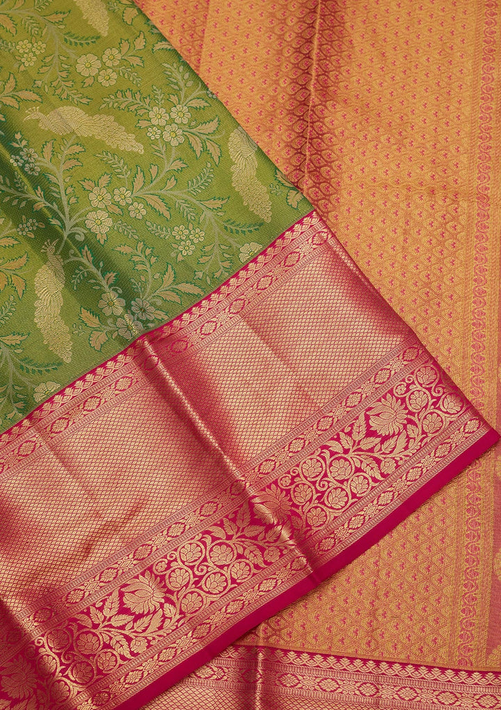 Mehandi Green Zariwork Tissue Silk Saree-Koskii