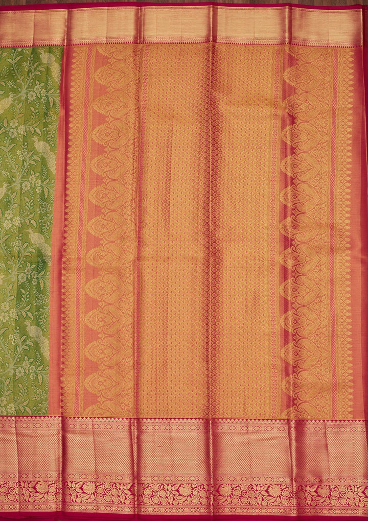 Mehandi Green Zariwork Tissue Silk Saree-Koskii