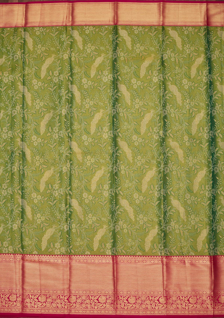 Mehandi Green Zariwork Tissue Silk Saree-Koskii