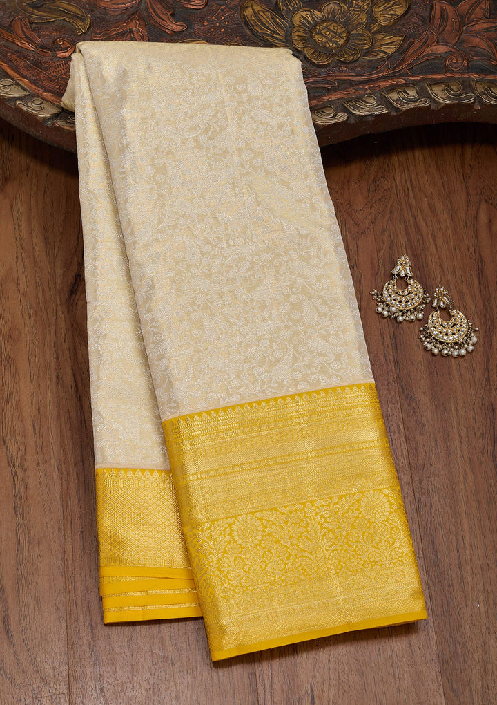 Cream Zariwork Tissue Silk Saree-Koskii