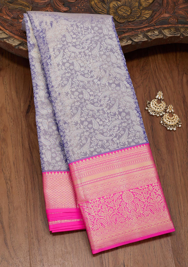 Grey Zariwork Tissue Silk Saree-Koskii