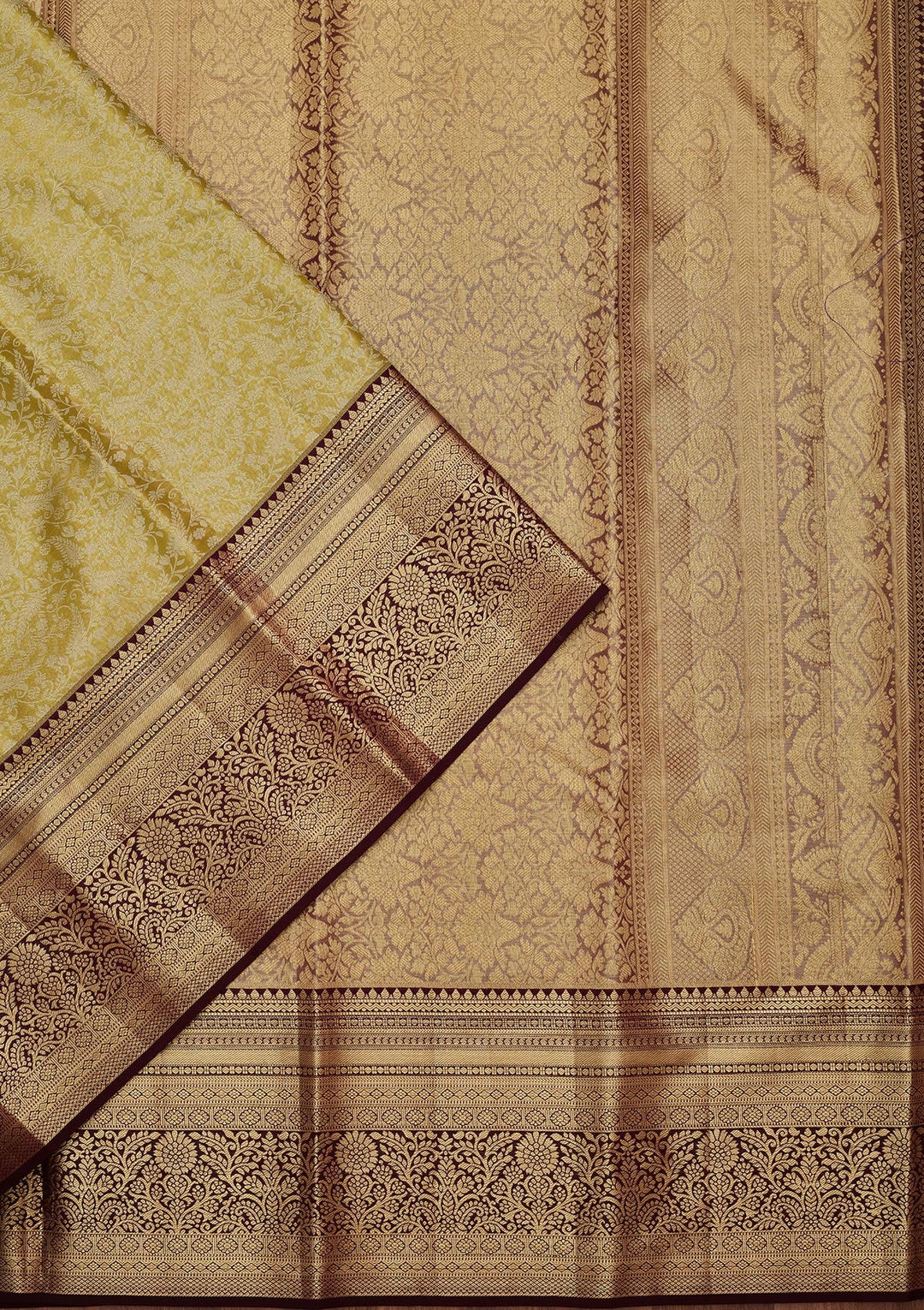 Mehandi Green Zariwork Tissue Silk Saree-Koskii