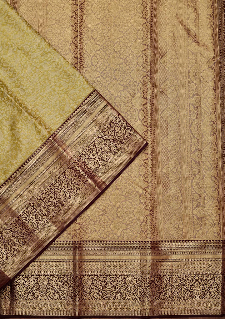 Mehandi Green Zariwork Tissue Silk Saree-Koskii