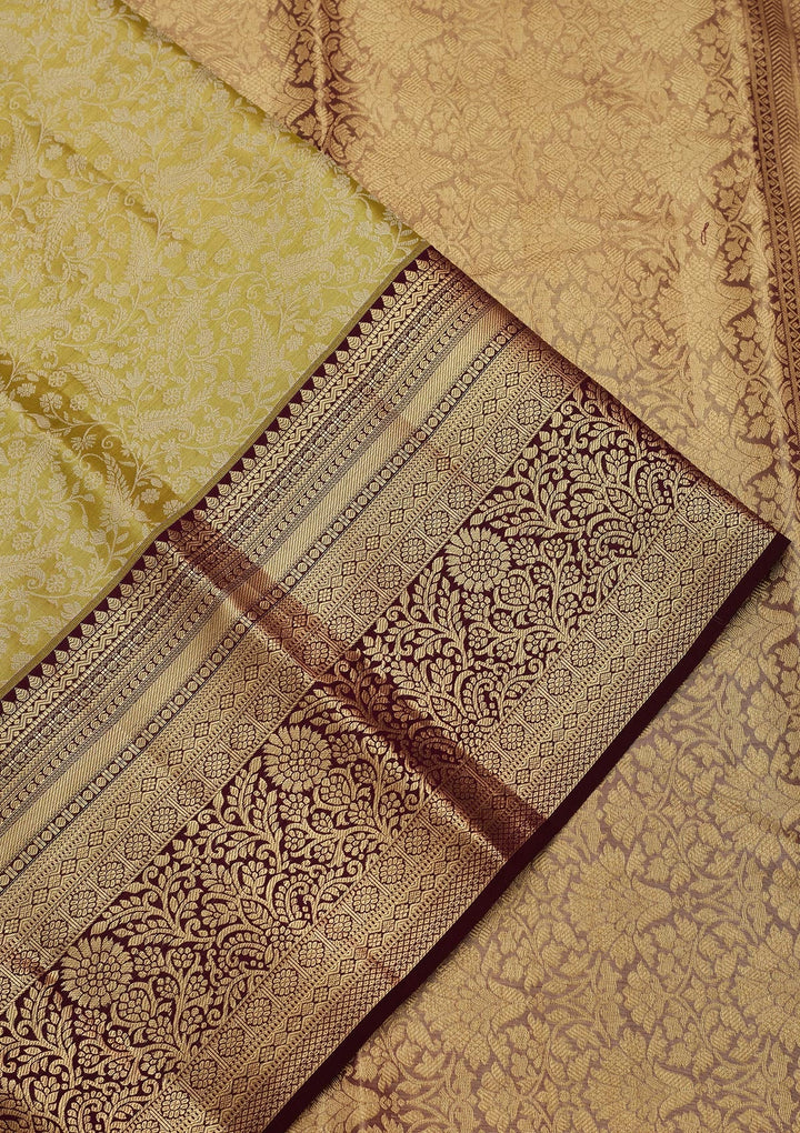 Mehandi Green Zariwork Tissue Silk Saree-Koskii