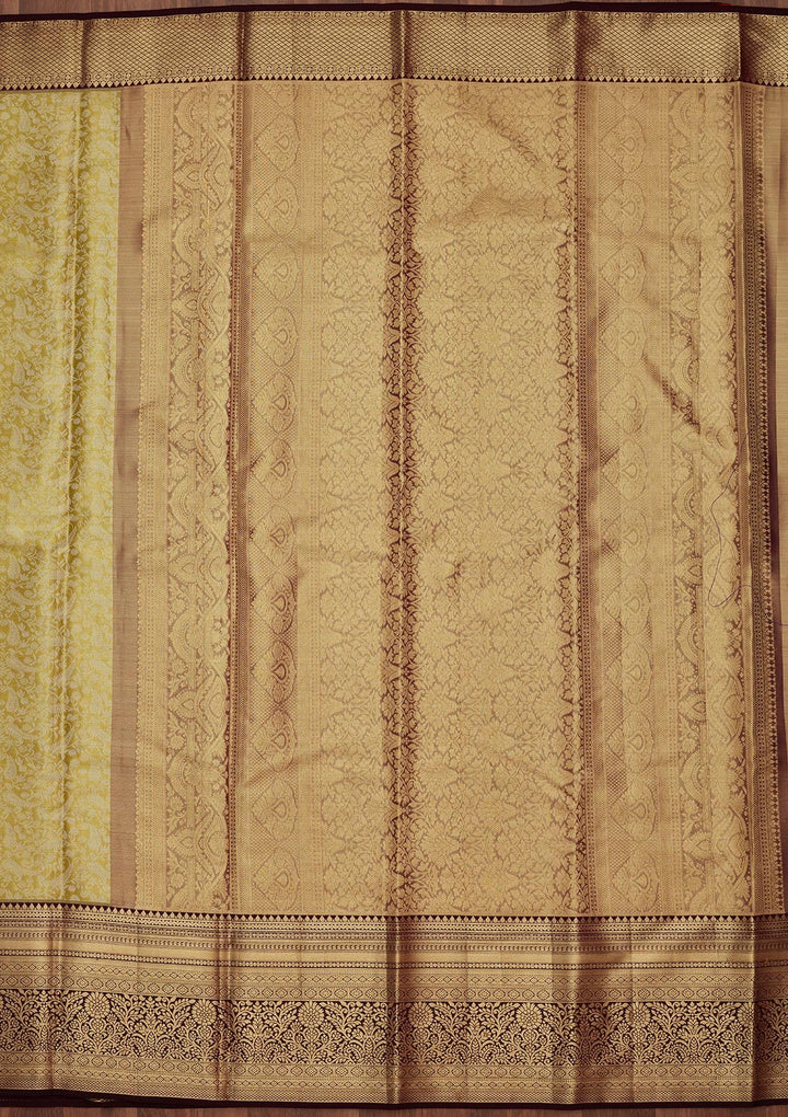 Mehandi Green Zariwork Tissue Silk Saree-Koskii