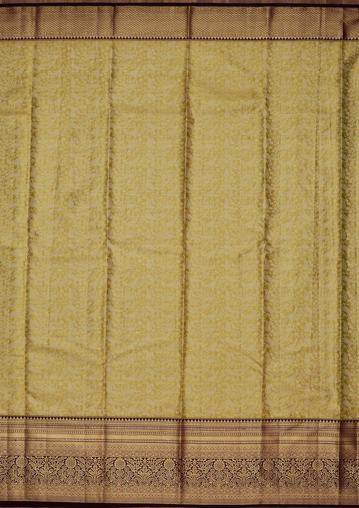 Mehandi Green Zariwork Tissue Silk Saree-Koskii